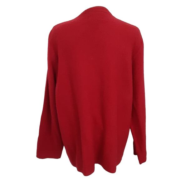 Vintage 100% Wool Red Cardigan Sweater Button Front Ornate Embroidery Holiday XL - Picture 6 of 14